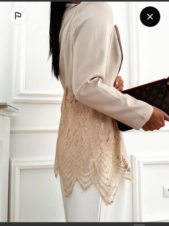 Jackets & Blazers - From France Made In Italy Lace Beoge Accrnt Nack One Buttoned Blazet.